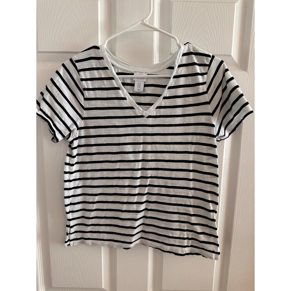 Sigrid Olsen white and black stripe vneck tshirt size xs
